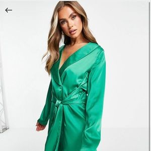 In the Style tie front blazer dress in emerald green